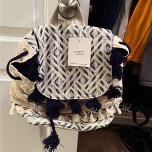 Jen & Co. Navy and Cream Patterned Backpack